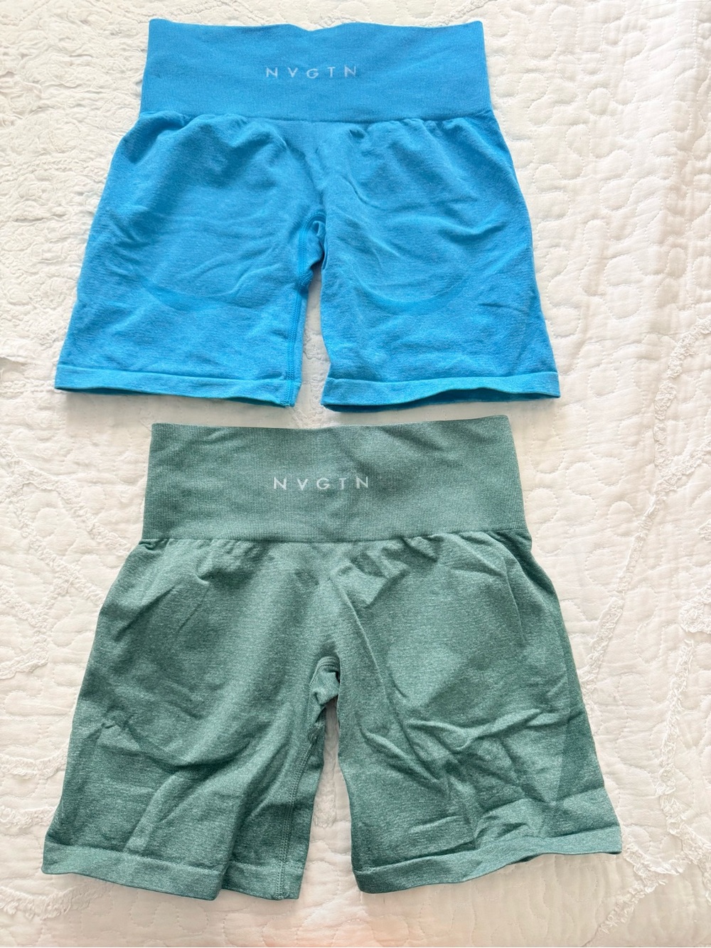 NVGTN Women's High-Waist Athletic Shorts in Cyan Blue and Teal Green